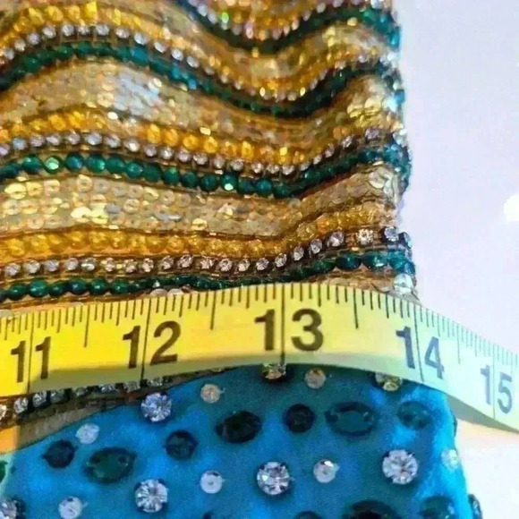 Indian Inspired Aqua Emerald Cinderella Dress with Tulle & Crystals - size Small - Picture 7 of 8